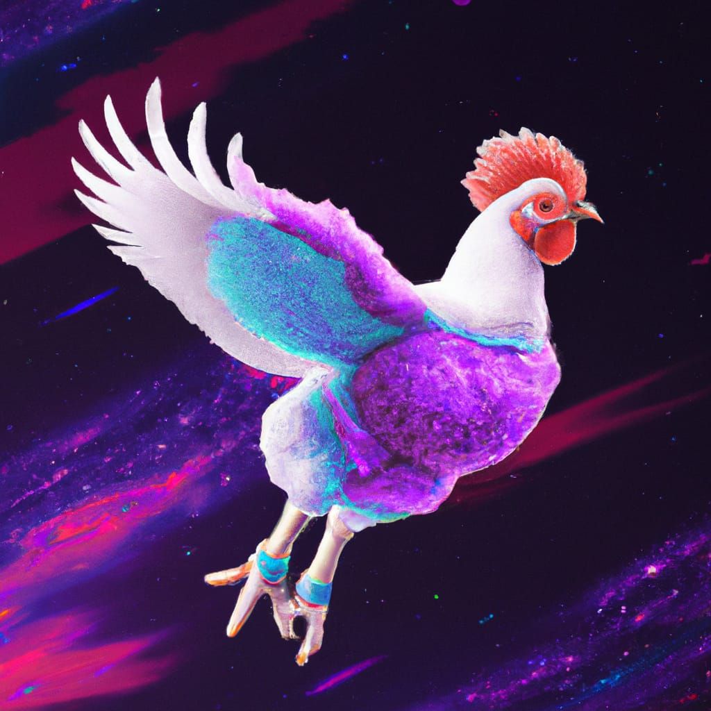 Vaporwave Chicken Soaring Through Space