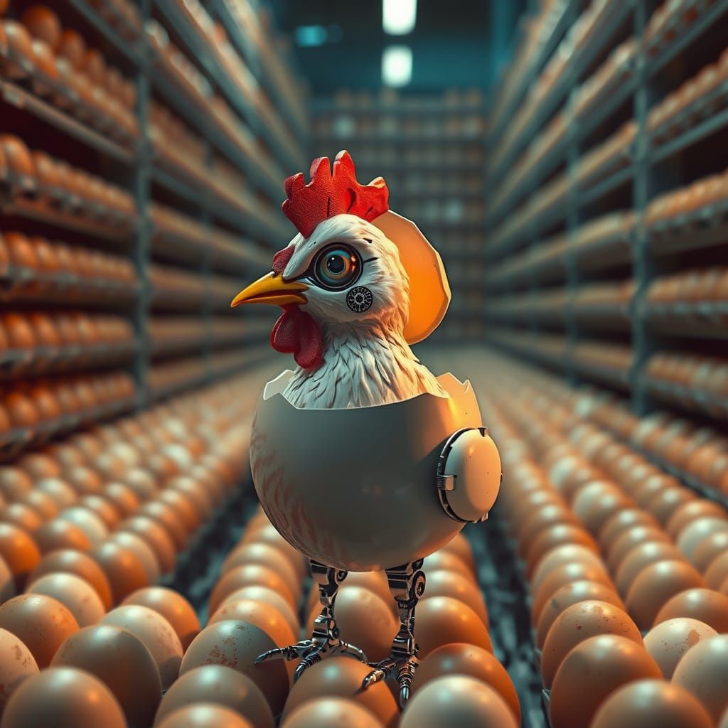 Robot Chicken Hatching in Dystopian Future