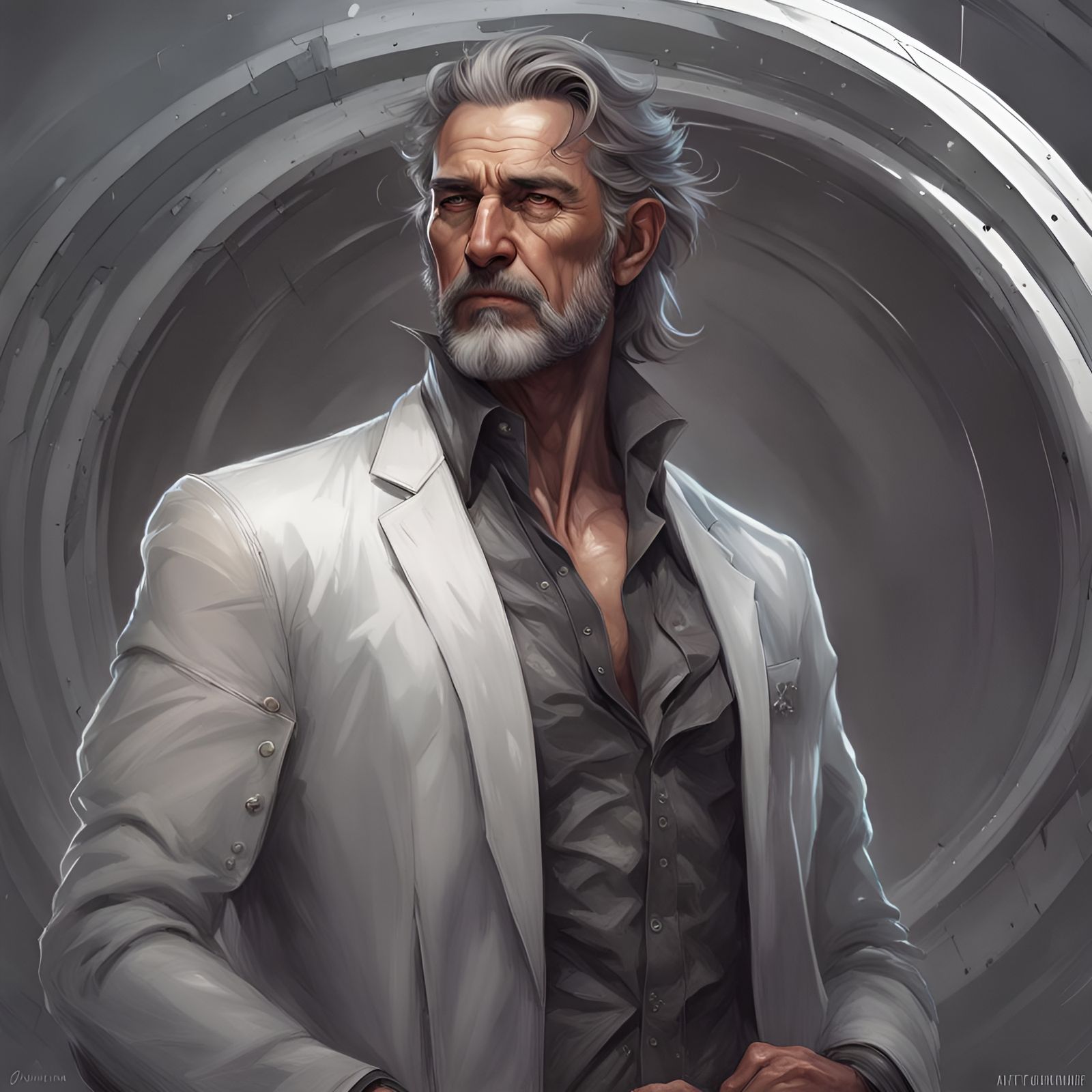 Futuristic Portrait of Wise Gray Savage in 8K