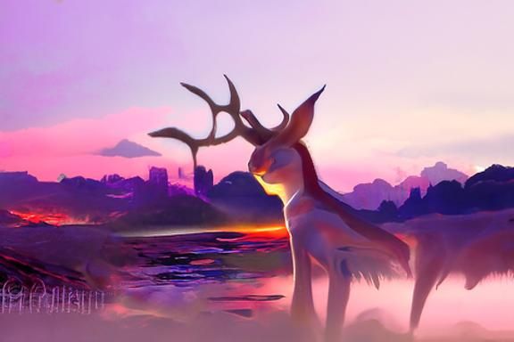 Fantasy Deer Silhouetted at Sunset