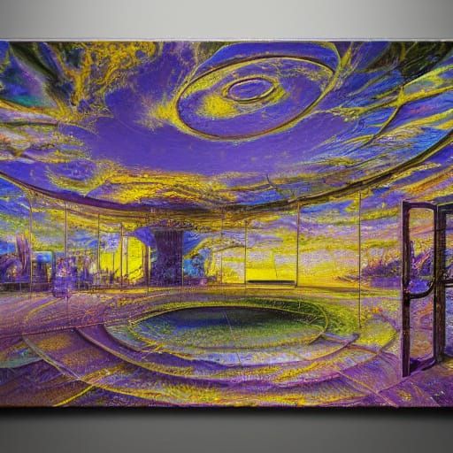 Surreal Person in Dreamlike Room with Shattered Glass