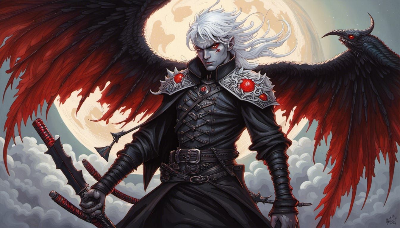 Half-Vampire Demon with Katana in Dark Fantasy Style