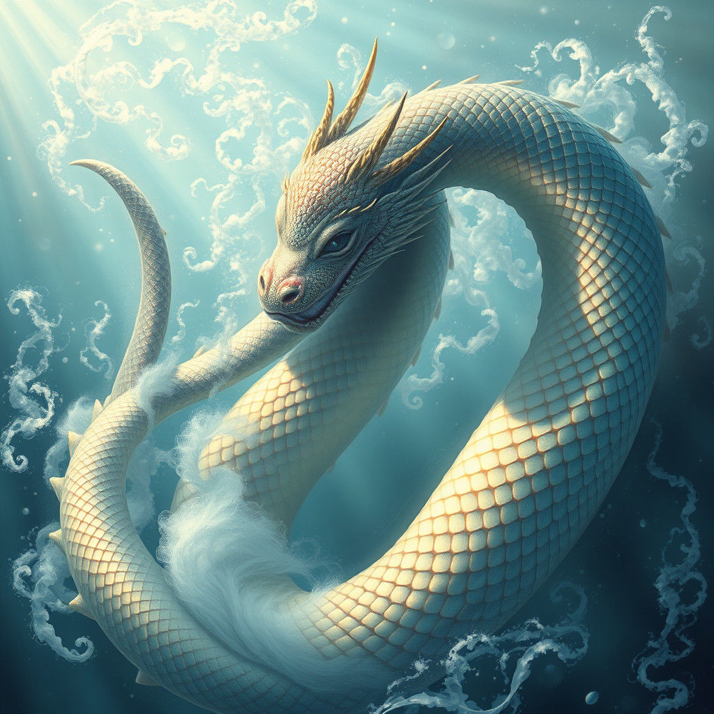 Iridescent Sea Serpents in Dreamlike Underwater Realm