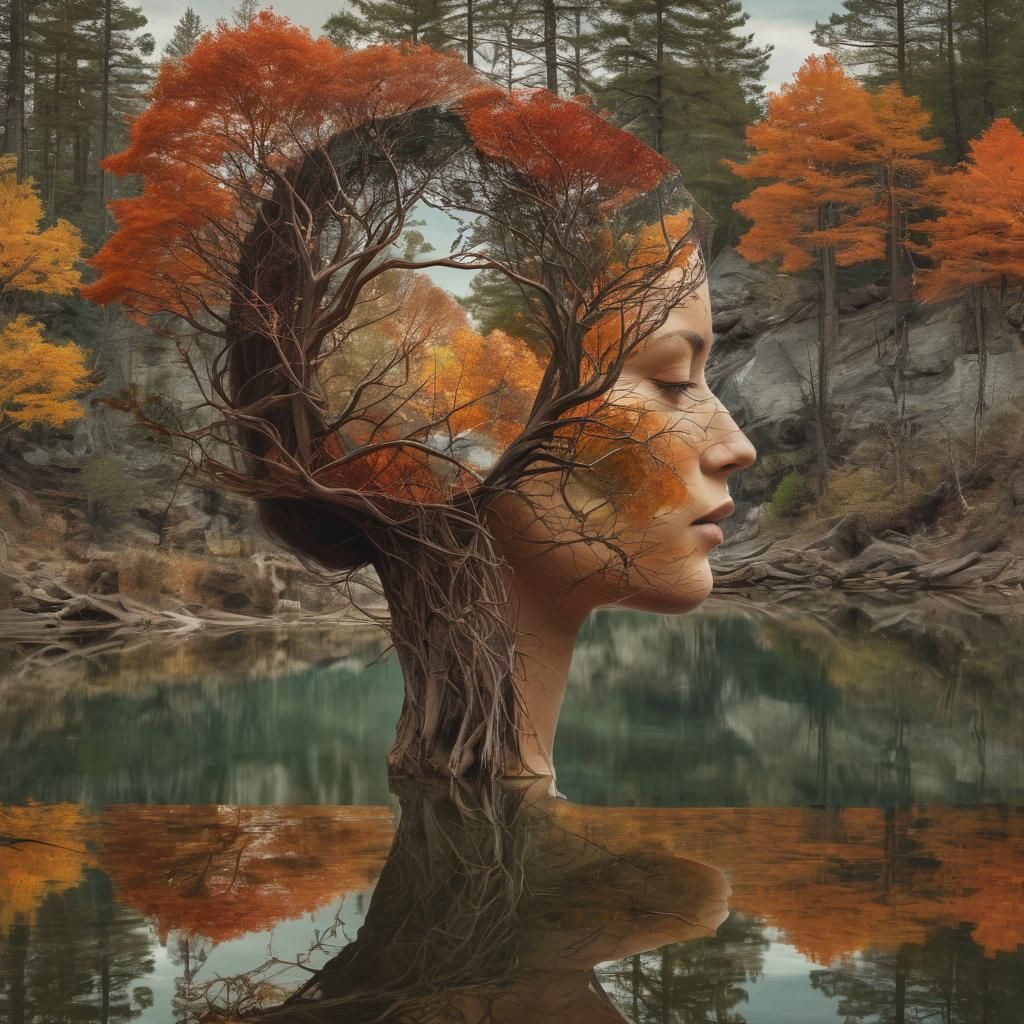 Surreal Nature Portrait with Autumn Landscape