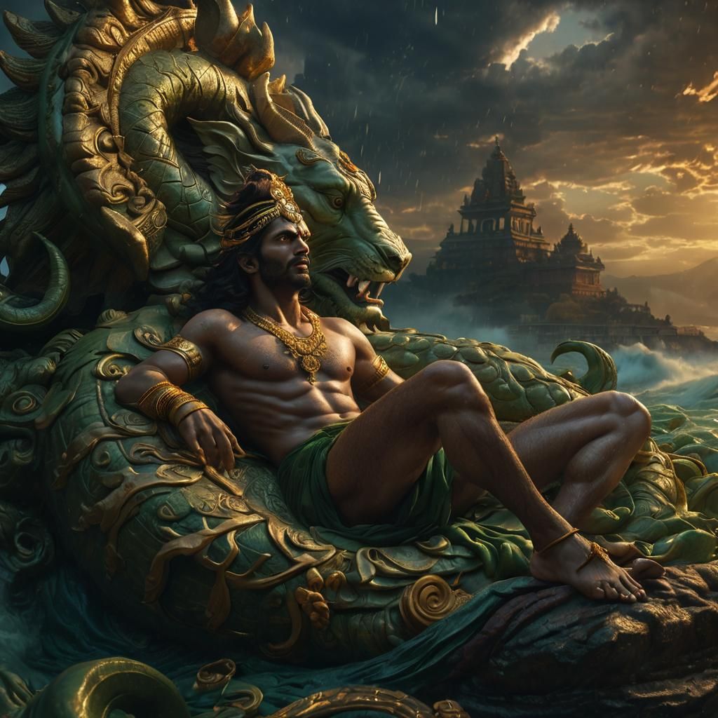 Lord Vishnu Slumbers on Majestic Sheshnag in Sheer Sagar