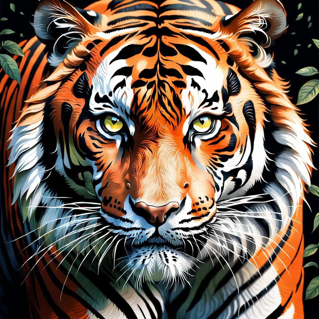 Abstract Tiger Portrait with Black Stripes