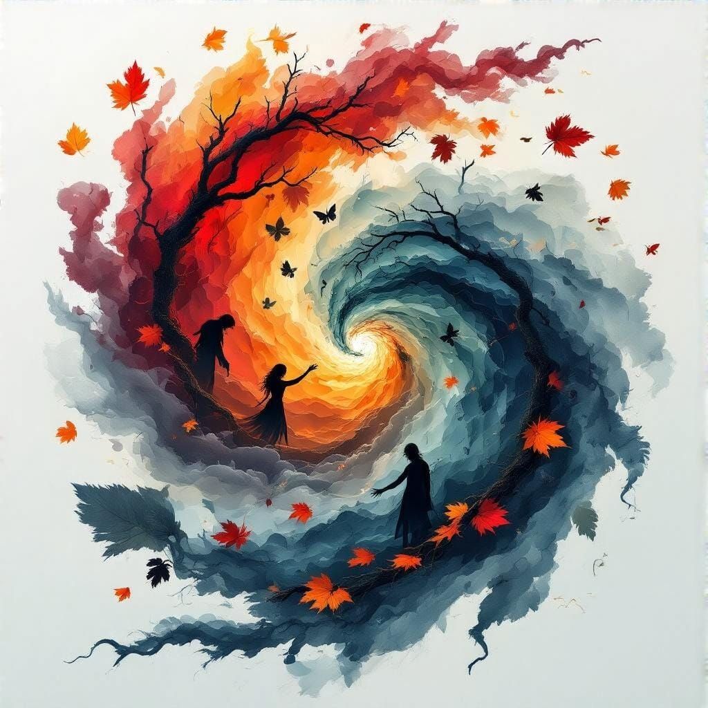Surreal Whirlpool of Love and Loss in Vibrant Colors