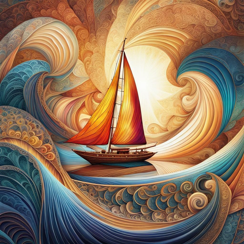 Radiant Sailboat in Zentangle Watercolor Style