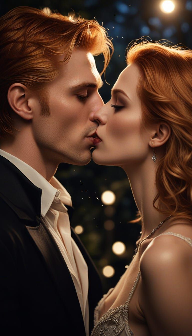 Romantic Vampire Kiss in Golden Starlight