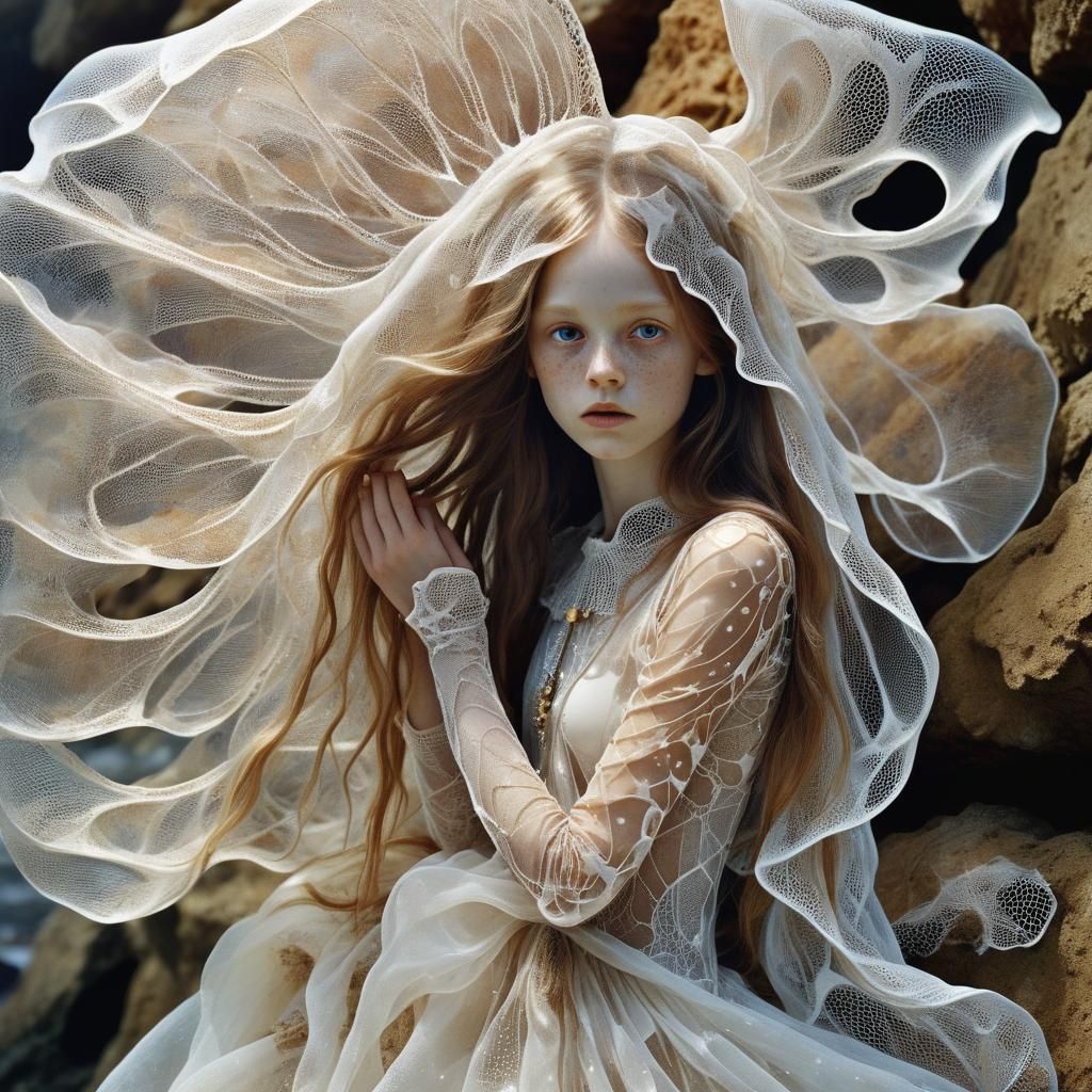 Filigree Conch Shell Portrait in Art Nouveau Style