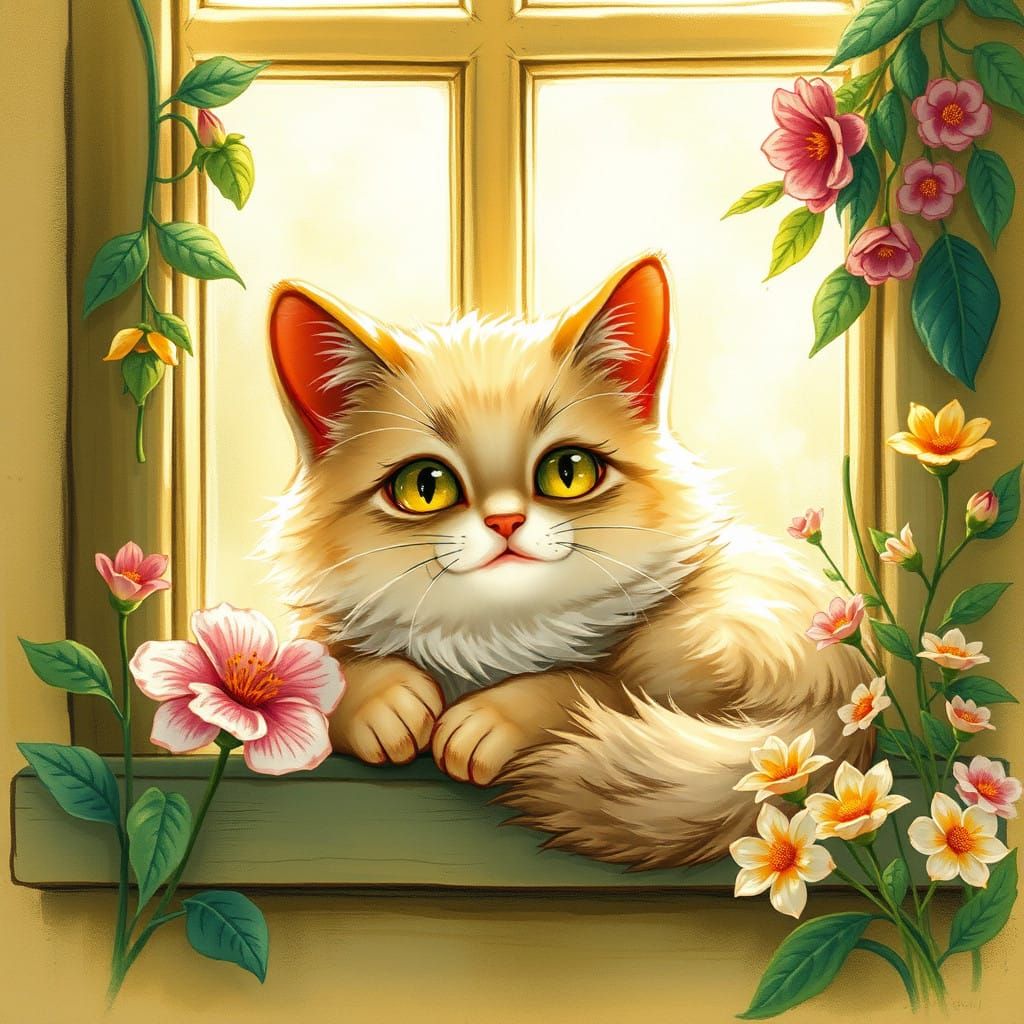 Whimsical Feline Goddess in a Sunlit Garden