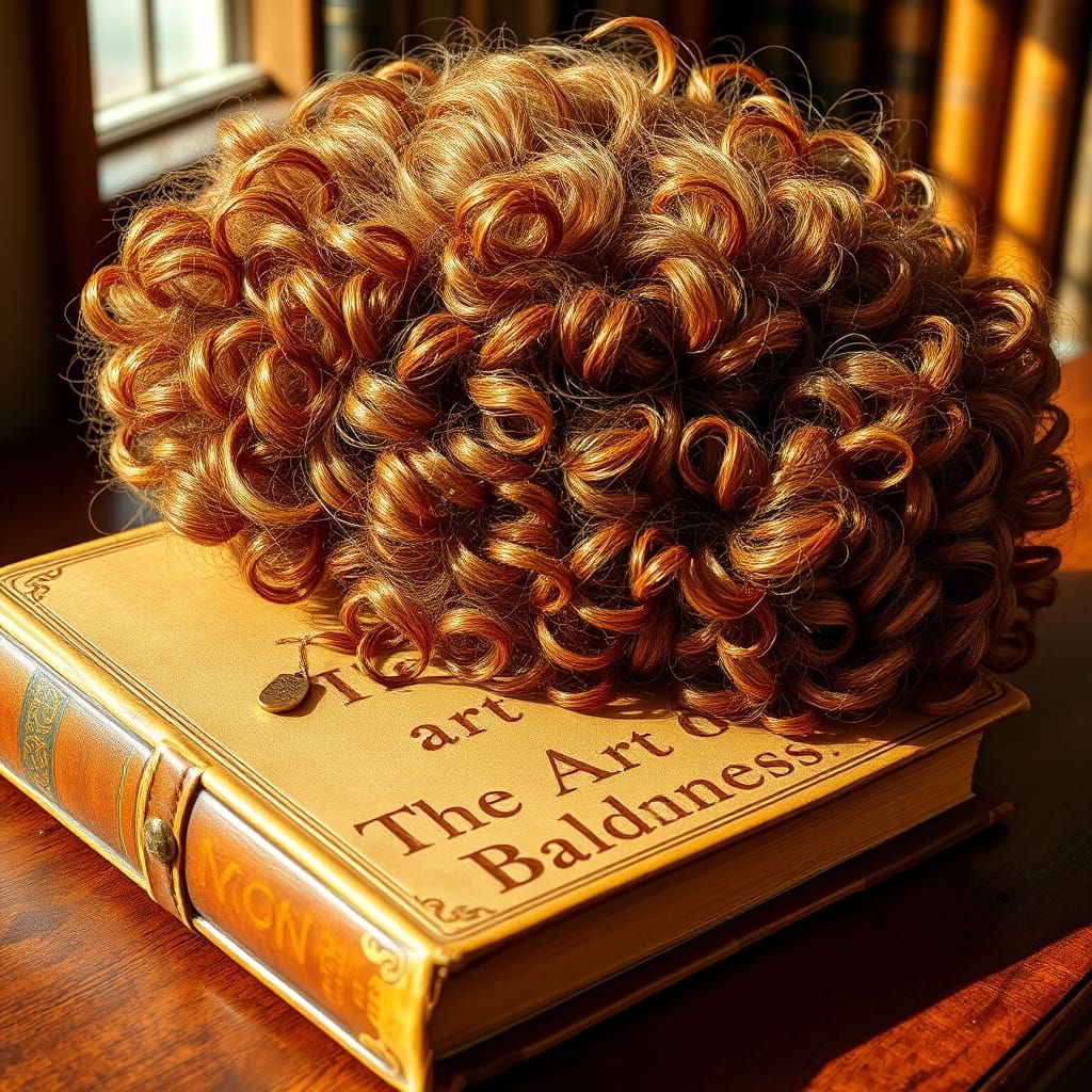 Whimsical Book with Wig in Pop-Surrealist Style