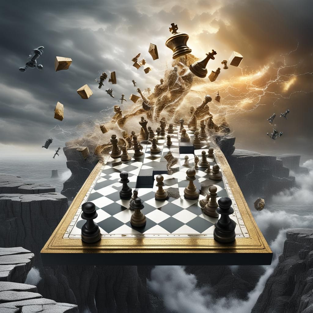 Surreal Chessboard Cataclysm: Eternal Game in Digital Art
