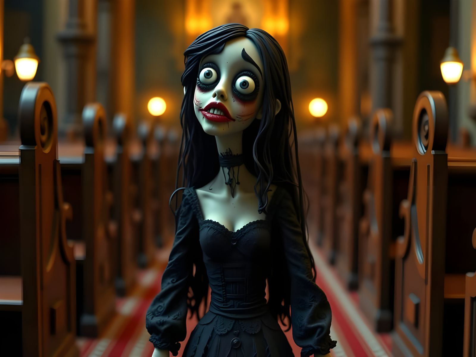 Grief-Stricken Zombie Bride in Claymation Style