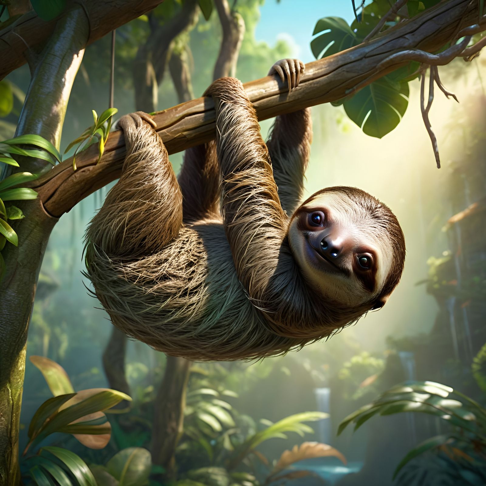 Cute Sloth in Jungle: Fantasy Concept Art