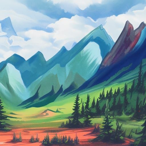 Realistic Mountains in Gouache Style