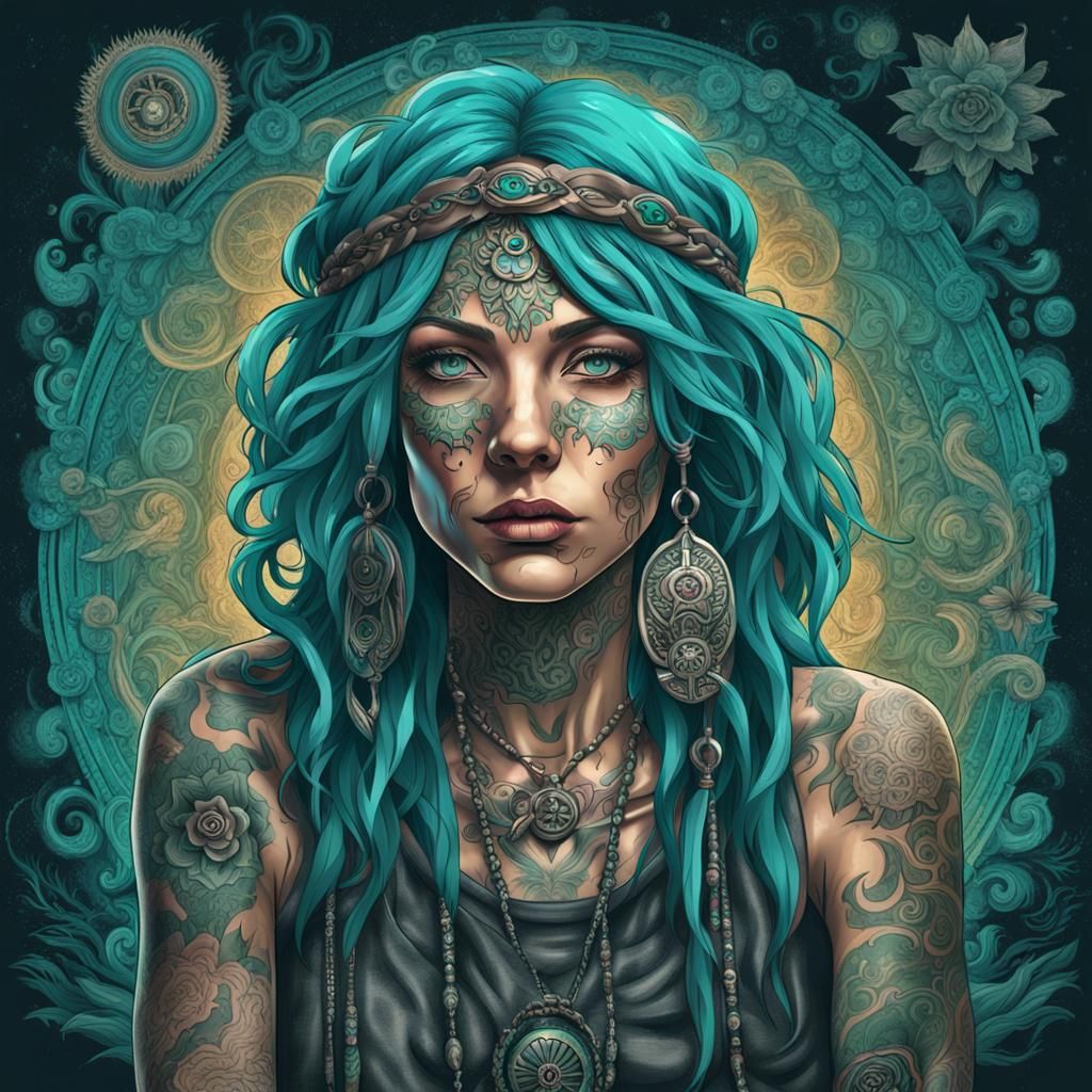Hippy Goddess of Creativity with Teal Hair