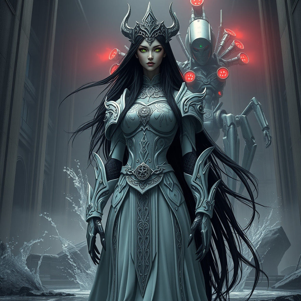 Haitian Goddess in Warhammer Armor with Robot