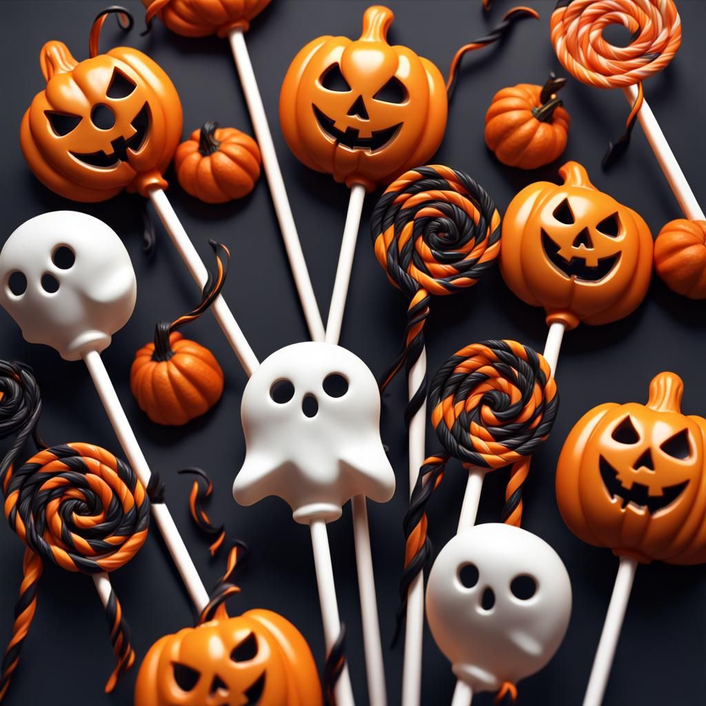 Halloween Lollipops with Ghost and Pumpkin Design