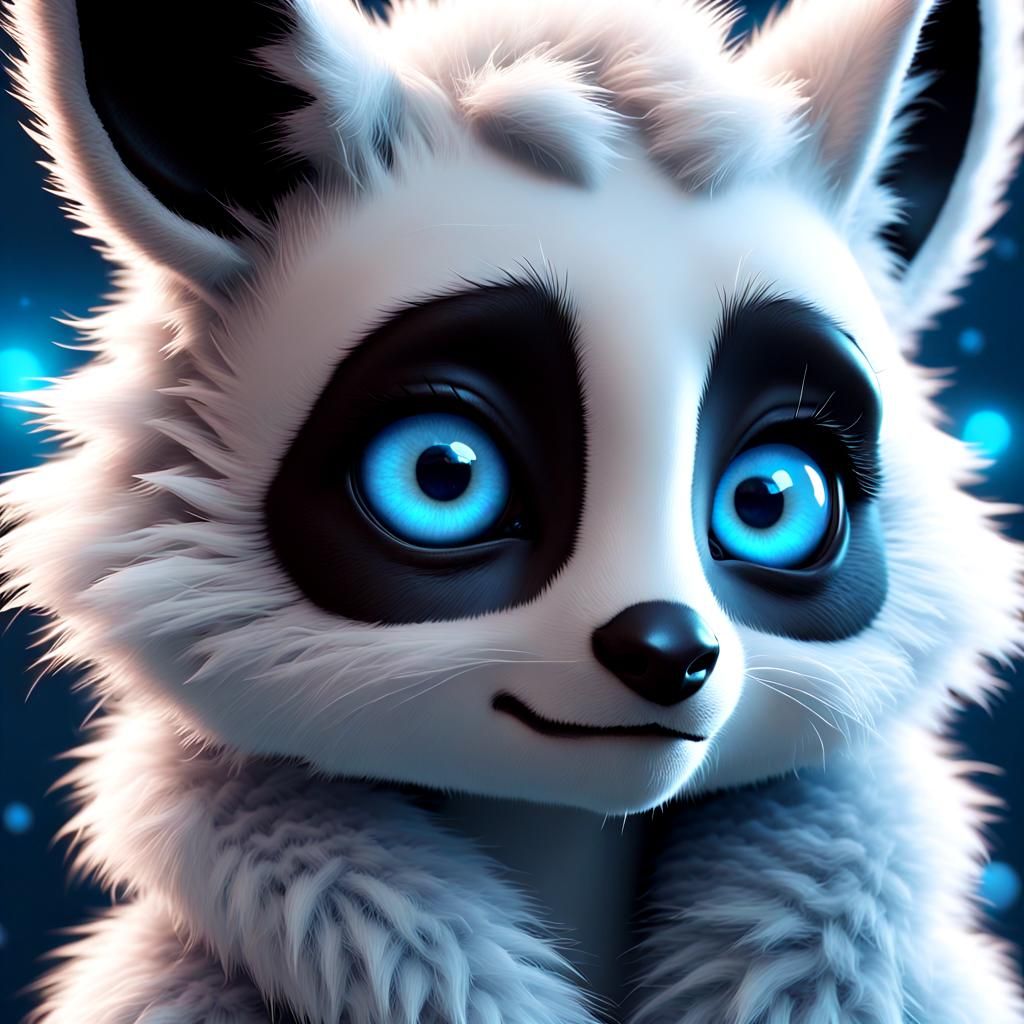 Furry Animal with Blue Eyes: Cute 3D Render