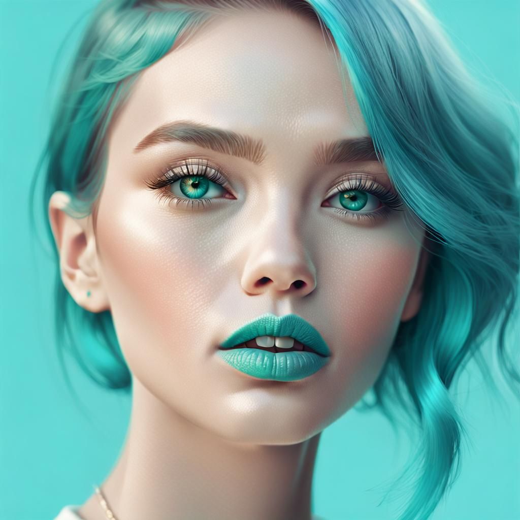 Turquoise Beauty: Realistic Portrait of Woman