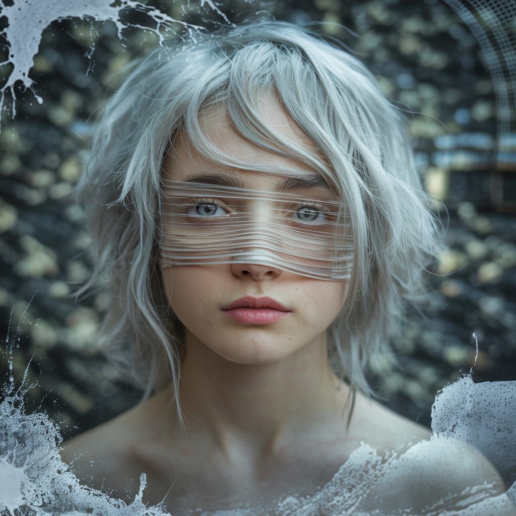 Sci-Fi Girl with Silver Hair Defying Gravity