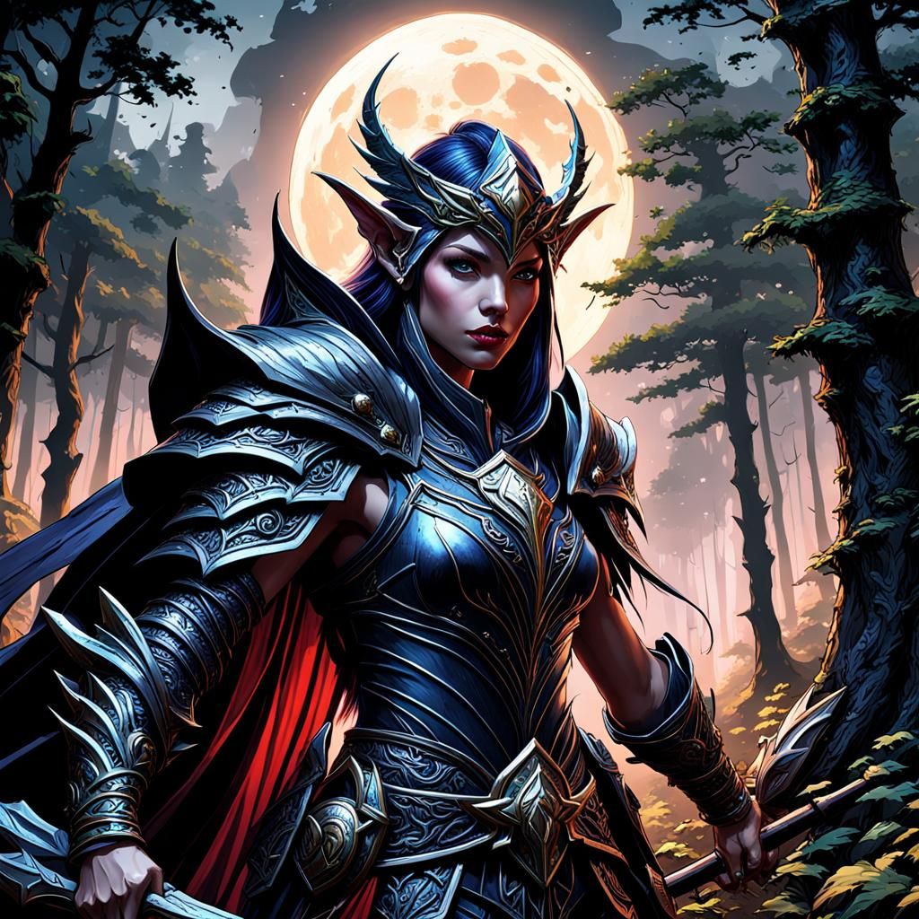 Dark Fantasy Moon Elf in the Woods