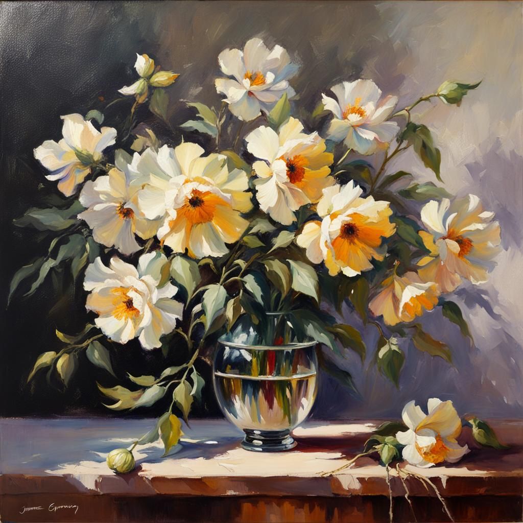 Floral Painting in Trevor Waugh Style
