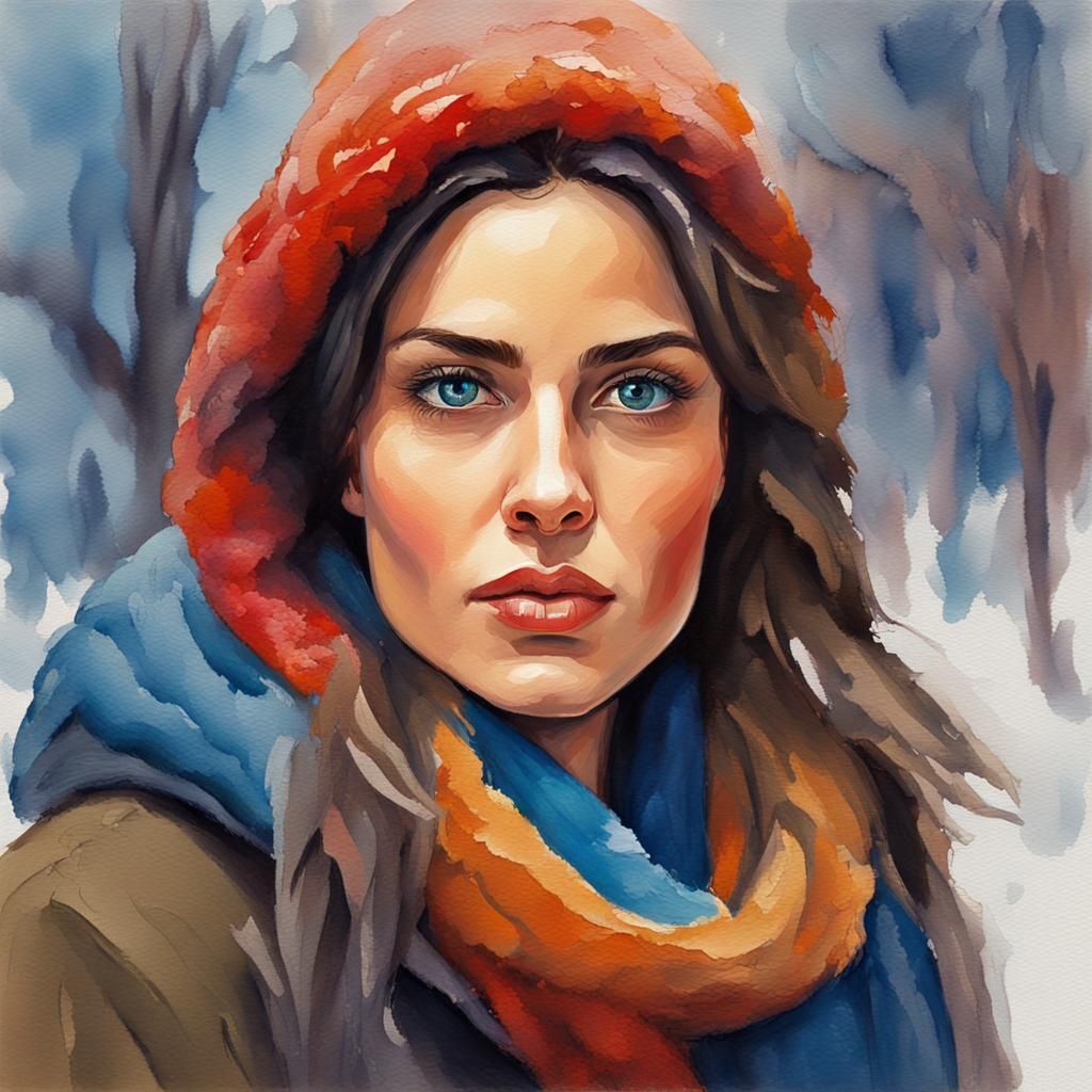 Latina Woman Portrait in Gouache Watercolor Style