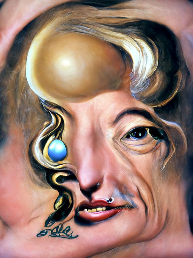 Surreal Pearl Haired Woman with Melting Tattoo