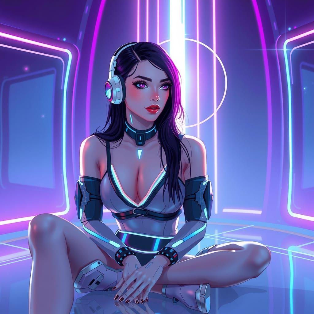Becky Hypnotized by AI Girlfriend in Neon Futurism