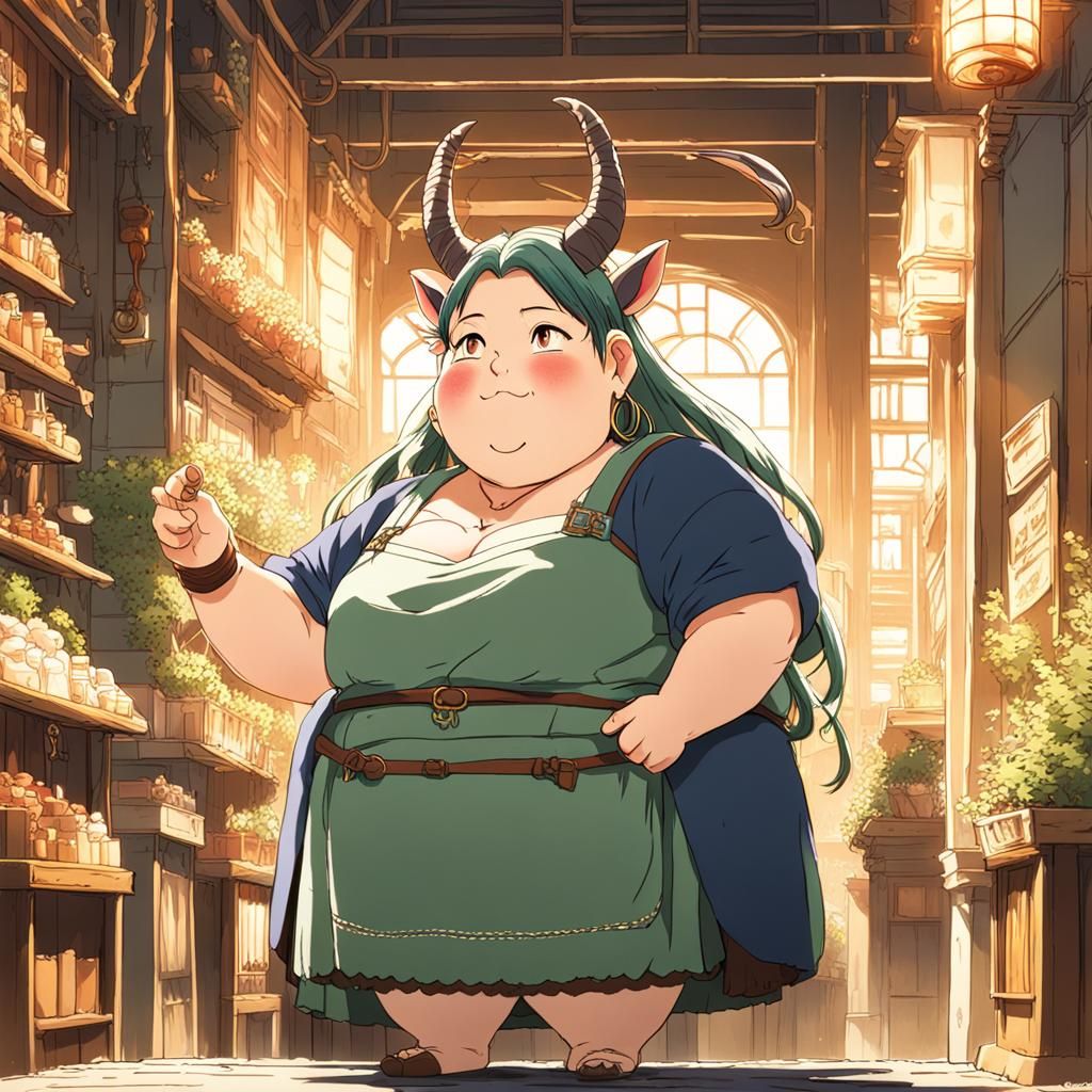 Anime Elf Girl with Horns in Ghibli Style