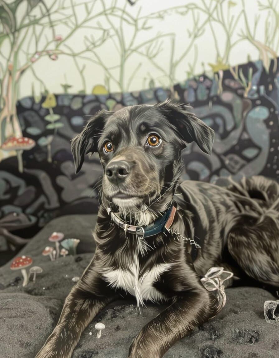 Enchanting Gothic Dog Portrait in Gorey Style