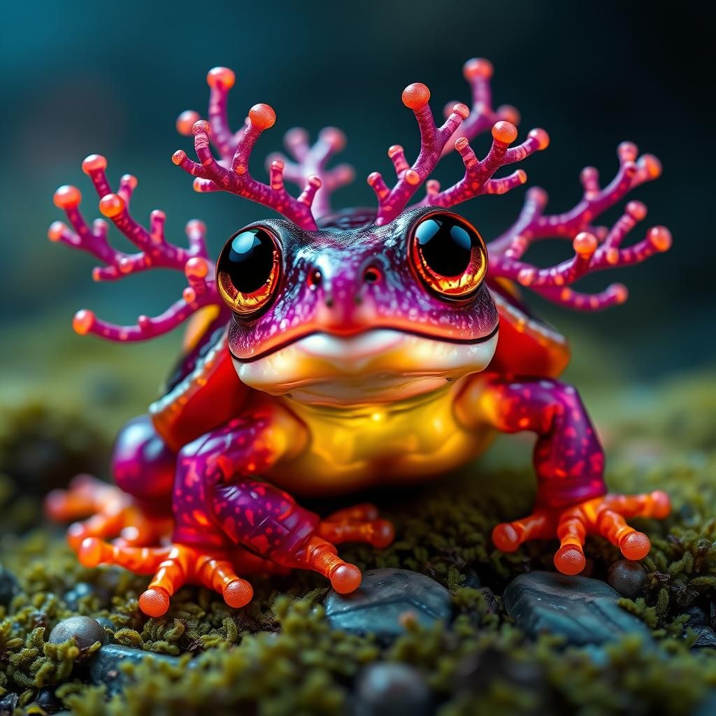 Luminous Gemstone Frog-Tortoise Creature in Triadic Colors