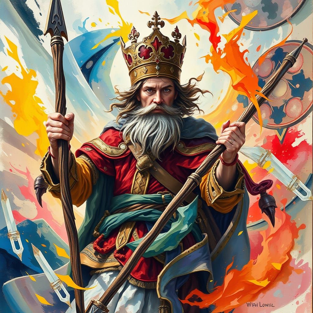 Majestic Knave of Wands in Gouache Impressionist Style