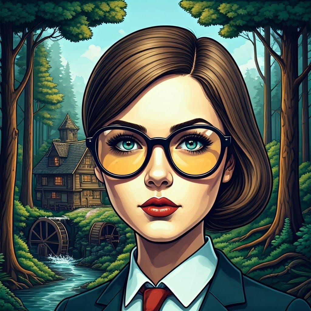 Surreal Portrait of a Serious Office Girl in a Whimsical Wat...