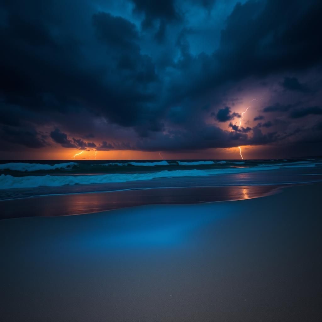 Stormy Beach at Dusk with Ethereal Light