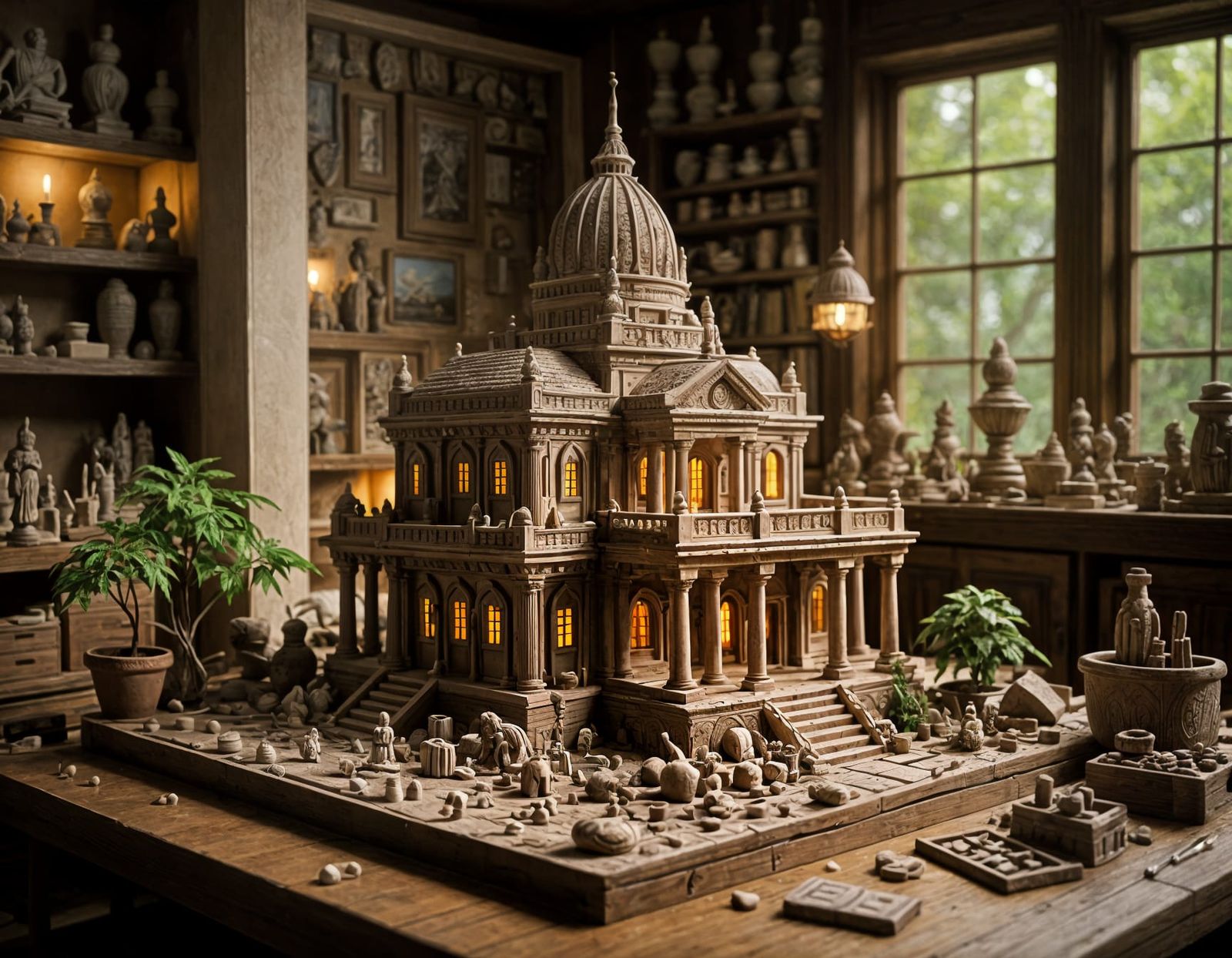 Miniature Clay Temple in Soft Light