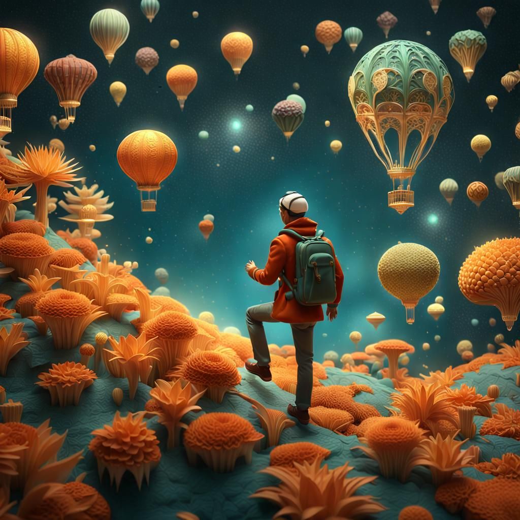 Ethereal Space Wanderer in Glass Forest: Oil on Ceramic