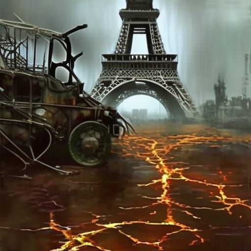 Post-Apocalyptic Eiffel Tower in Lightning Storm