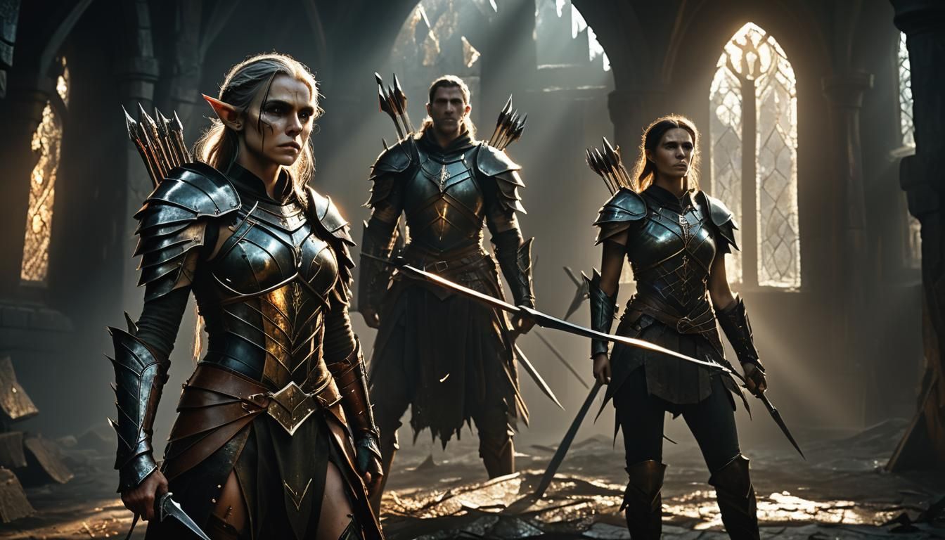 Elf Witch and Paladin in Dark Fantasy Illustration