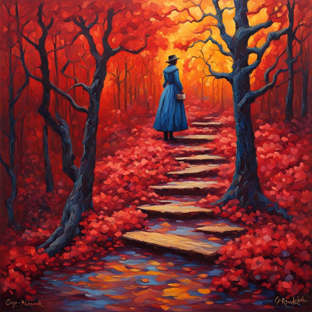 Sinister Crimson Peak in Expressionist Oil Painting
