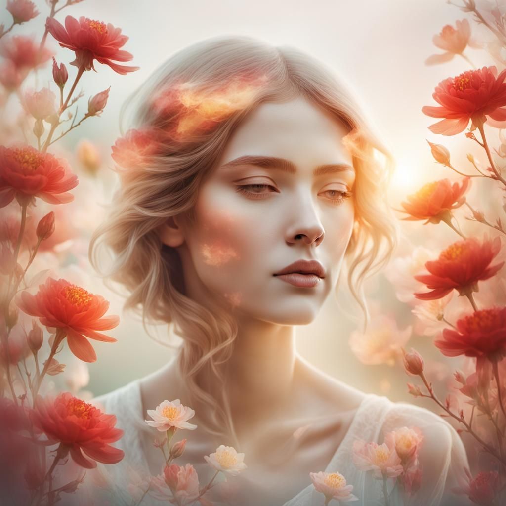 Ethereal Double Exposure: Woman and Floral Silhouette