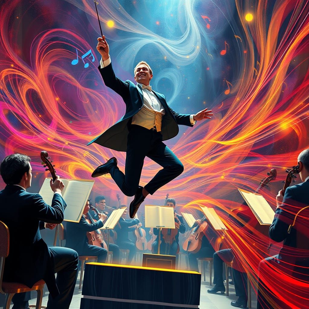 Swirling Music and Light Dance Above a Futuristic Orchestra