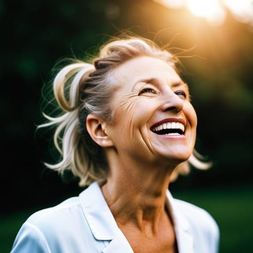Photorealistic Portrait of Laughing Woman in Sunlight