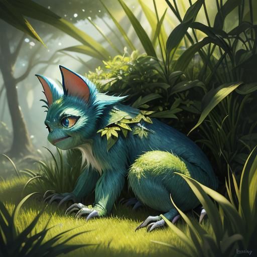 Blue eyed Gremlin in grass