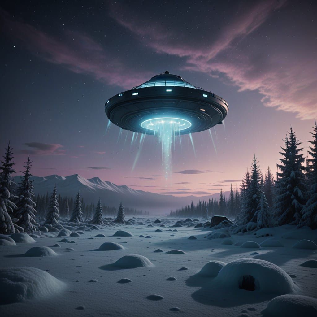 Mysterious UFO Emerges from Arctic Fog at Night