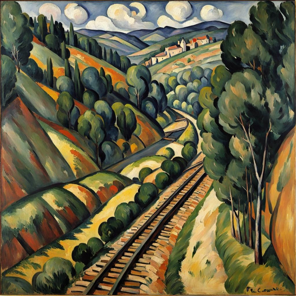 Expressionist Railroad Cutting Painting