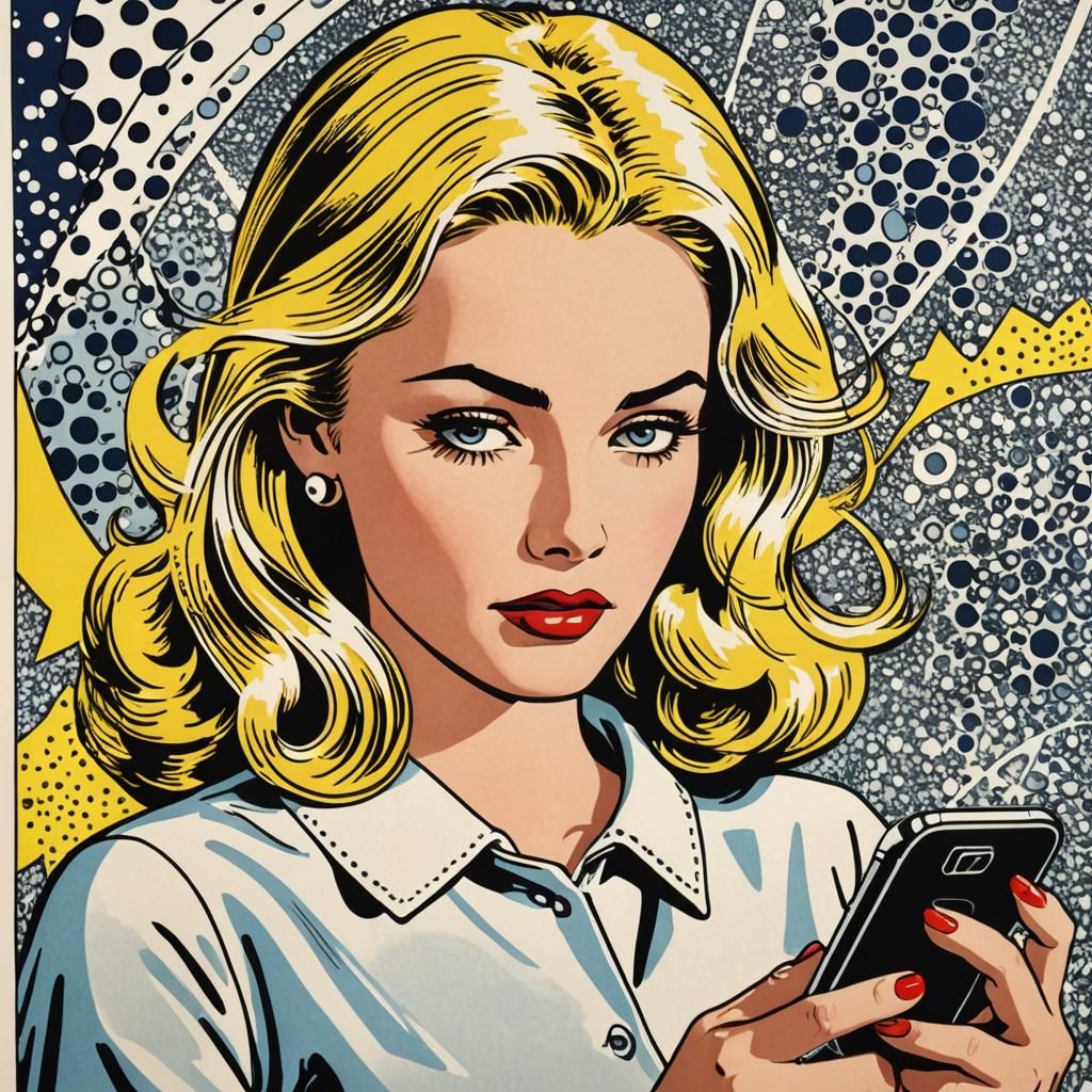 Blonde Woman with Smartphone in Pop Art Style