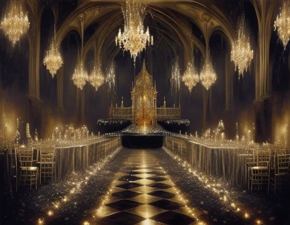 Elegant Ghosts Haunt Decaying Ballroom at Midnight